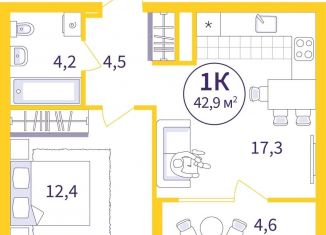 Продается 1-комнатная квартира, 40.6 м2, Екатеринбург, Орджоникидзевский район