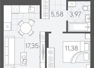 Продажа 1-комнатной квартиры, 38.3 м2, Тюмень, Калининский округ, Краснооктябрьская улица, 4Ак1