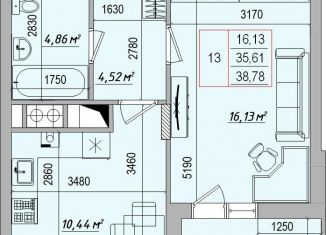 Продам 1-комнатную квартиру, 38.8 м2, Белгород