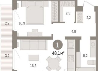 Продам однокомнатную квартиру, 48.1 м2, Тюмень