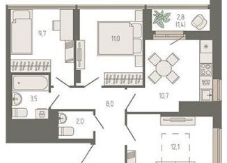 Продажа 3-комнатной квартиры, 58.6 м2, Екатеринбург, метро Чкаловская