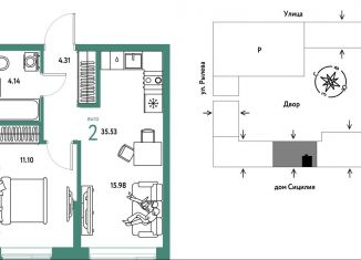 Продается 2-ком. квартира, 35.5 м2, Тюмень, Калининский округ