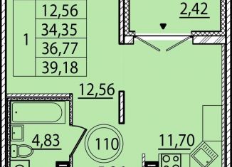 Продам 1-комнатную квартиру, 39.4 м2, посёлок Шушары