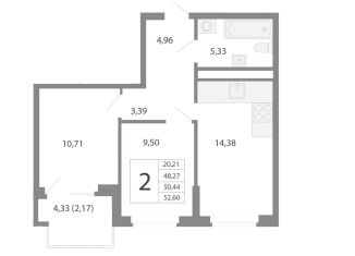 Продажа 2-комнатной квартиры, 50.4 м2, Екатеринбург, метро Проспект Космонавтов