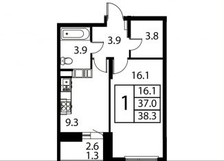 Продаю 1-ком. квартиру, 38.3 м2, Домодедово