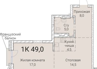 Продаю однокомнатную квартиру, 49 м2, Новосибирск, Овражная улица, 2А, метро Гагаринская