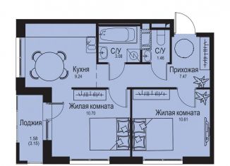 Продам двухкомнатную квартиру, 44.1 м2, деревня Новосергиевка