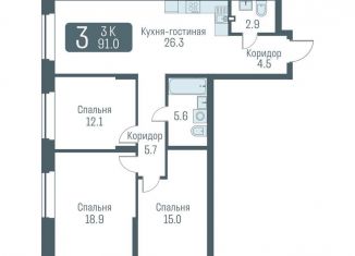 Продается 3-ком. квартира, 91 м2, Новосибирск, метро Студенческая