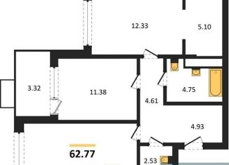 Двухкомнатная квартира на продажу, 62.8 м2, Воронеж, Железнодорожный район, набережная Чуева, 7