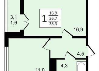 1-ком. квартира на продажу, 38.3 м2, Воронеж, Центральный район, улица Загоровского, 9/1