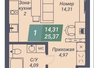 Продам квартиру студию, 25.4 м2, Новосибирск, улица Даргомыжского, 8Д