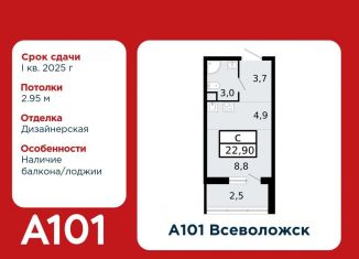 Квартира на продажу студия, 22.9 м2, Всеволожск, микрорайон Южный, 3.1