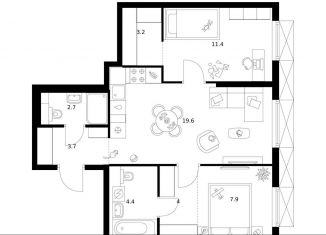 Продается 2-комнатная квартира, 56.9 м2, Москва, ВАО