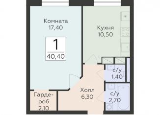 Продажа 1-комнатной квартиры, 40.4 м2, дачный посёлок Родники