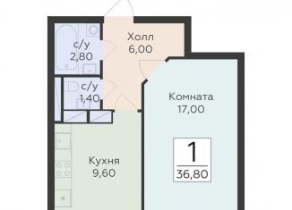 1-ком. квартира на продажу, 36.8 м2, дачный посёлок Родники