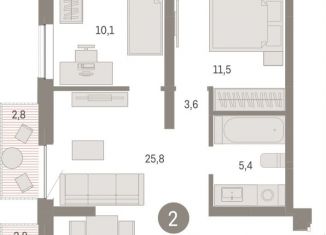 Продается двухкомнатная квартира, 72.2 м2, Новосибирск