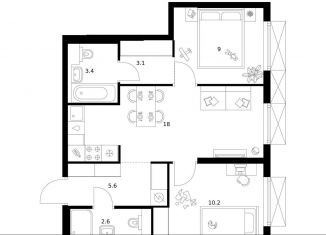 Продам 2-ком. квартиру, 51.9 м2, Москва, ВАО