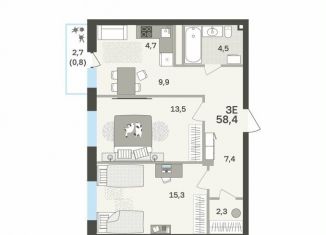 3-ком. квартира на продажу, 58.4 м2, Пермь