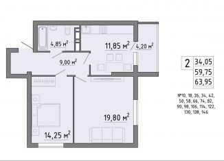 Продается 2-комнатная квартира, 64 м2, Липецк