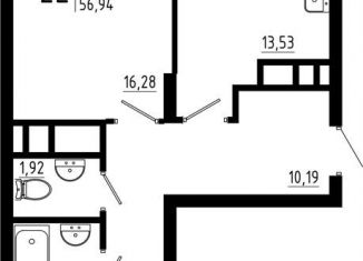 Продается двухкомнатная квартира, 56.9 м2, Казань, жилой комплекс Притяжение, 2