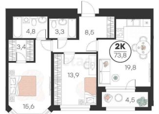 2-комнатная квартира на продажу, 73.5 м2, Тюмень