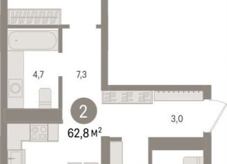 Продается 2-комнатная квартира, 62.8 м2, Новосибирск, улица Аэропорт, 88