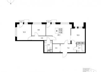 Продам 3-ком. квартиру, 77.8 м2, деревня Марусино