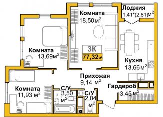 Продаю 3-ком. квартиру, 77.3 м2, Симферополь, ЖК Город Мира