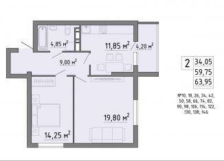 Продам 2-ком. квартиру, 64 м2, Липецк