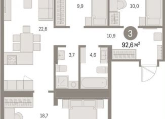 Трехкомнатная квартира на продажу, 92.6 м2, Екатеринбург, метро Чкаловская