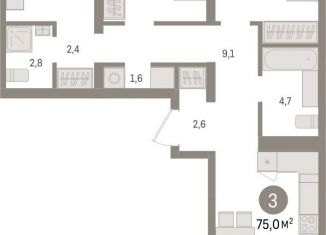 Продается 3-комнатная квартира, 75 м2, Новосибирск, улица Аэропорт, 88