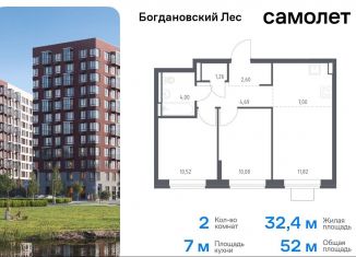 2-ком. квартира на продажу, 52 м2, Ленинский городской округ, жилой комплекс Богдановский Лес, 7.3