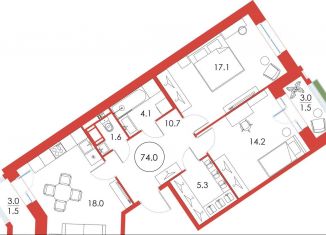 Продам 2-ком. квартиру, 74 м2, Санкт-Петербург, Приморский район, Плесецкая улица, 2