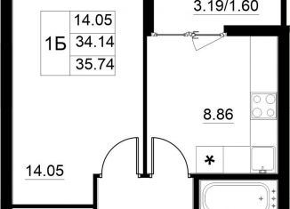 Продажа 1-комнатной квартиры, 35.7 м2, Казань, улица Михаила Миля, 1, Авиастроительный район