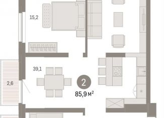 Продаю 2-ком. квартиру, 85.9 м2, Тюмень, Мысовская улица, 26к2