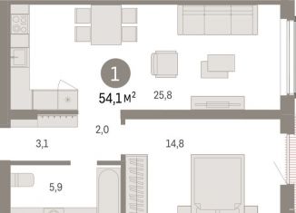 1-комнатная квартира на продажу, 54.1 м2, Новосибирск, метро Заельцовская, улица Аэропорт, 88