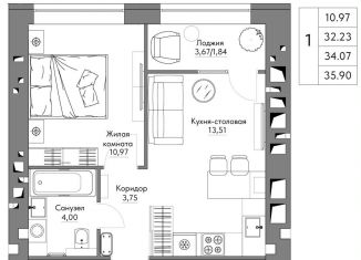 Продам 1-комнатную квартиру, 35.9 м2, Калуга