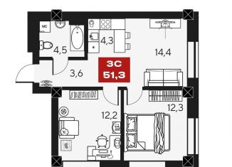 Продам 2-комнатную квартиру, 51.3 м2, Новосибирск, ЖК Инские Холмы