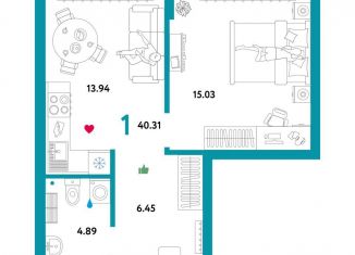 Продаю однокомнатную квартиру, 40.3 м2, Тюмень, Калининский округ, улица Новосёлов, 92