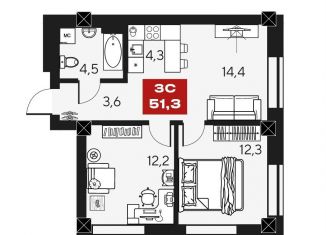 Продажа двухкомнатной квартиры, 51.3 м2, Новосибирск, ЖК Инские Холмы