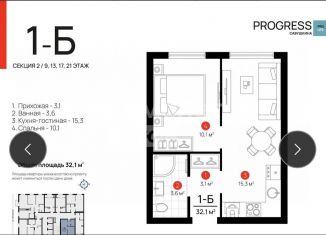 Продам 1-комнатную квартиру, 32.1 м2, Астраханская область, улица Татищева, 2Б