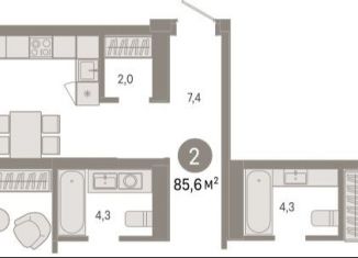 Продается двухкомнатная квартира, 85.6 м2, Новосибирск, Октябрьский район