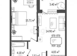 Продажа 2-ком. квартиры, 41.9 м2, Тюмень, ЖК Набережный Квартал