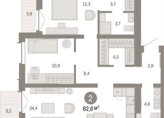 2-ком. квартира на продажу, 82.6 м2, Тюменская область