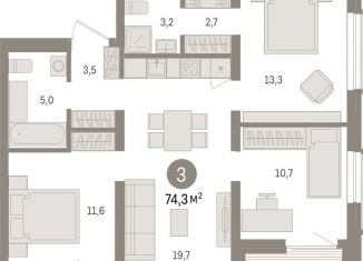 Продаю 3-ком. квартиру, 74.3 м2, Новосибирск, улица Аэропорт, 88, ЖК Авиатор