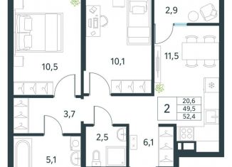 Продаю 2-ком. квартиру, 52.4 м2, Забайкальский край, микрорайон Хороший, 15