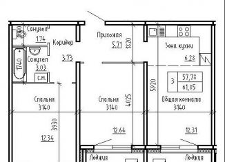 Продается трехкомнатная квартира, 61.9 м2, посёлок Элитный, улица Фламинго, 13