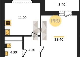 1-ком. квартира на продажу, 38.4 м2, Воронеж, улица Шишкова, 140Б/6, Центральный район