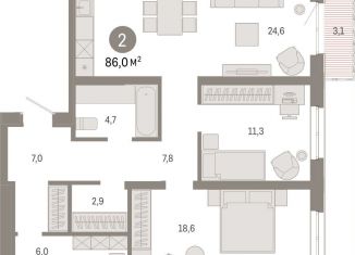 Продается двухкомнатная квартира, 85.8 м2, Екатеринбург, метро Чкаловская