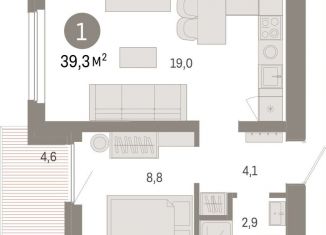 Продается 1-комнатная квартира, 39.3 м2, Свердловская область